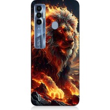 Teknomeg Tecno Spark 7 Pro Uyumlu Alev Aslanı  Desenli Silikon Kılıf