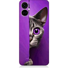 Teknomeg Tecno Camon 19 Pro Uyumlu Mor Kedi  Desenli Silikon Kılıf