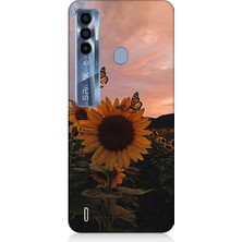 Teknomeg Tecno Spark 7 Pro Uyumlu Gün Batımı Çiçeği  Desenli Silikon Kılıf