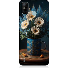 Teknomeg Tecno Spark 6 Go Uyumlu Mavi Çiçek  Desenli Silikon Kılıf