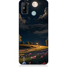 Teknomeg Tecno Spark 6 Go Uyumlu Ay ve Çiçekler  Desenli Silikon Kılıf