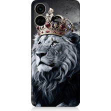 Teknomeg Tecno Camon 19 Pro Uyumlu Taçlı Beyaz Aslan  Desenli Silikon Kılıf