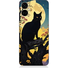 Teknomeg Tecno Camon 19 Pro Uyumlu Ay ve Kedi  Desenli Silikon Kılıf