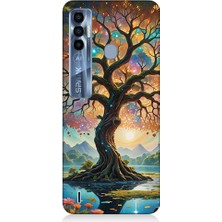 Teknomeg Tecno Spark 7 Pro Uyumlu Renkli Ağaç  Desenli Silikon Kılıf