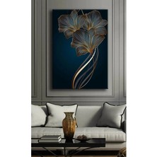 Tosbart Lacivert Gold Çiçek Kanvas Tablo Salon Oturma Yatak Odası Ofis Antre Cafe Için Duvar Dekoru