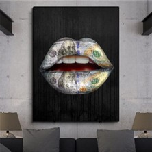 Tosbart Dolar Baskılı Dudaklar Kanvas Tablo
