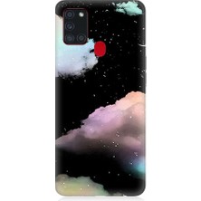 Teknomeg Samsung Galaxy A21S Uyumlu Bulut ve Ay  Desenli Silikon Kılıf