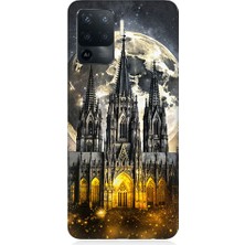 Teknomeg Oppo Reno 5 Lite Uyumlu Ay ve Katedral  Desenli Silikon Kılıf
