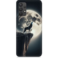 Teknomeg Samsung Galaxy A32 Uyumlu Kurt ve Ay  Desenli Silikon Kılıf
