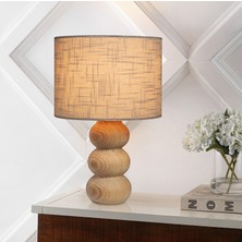 EFLIGHTDESIGN Krem Ahşap Abajur Desenli Modern Şık Yatak Odası Salon Masa Lambası