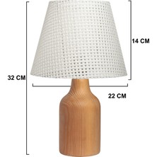 EFLIGHTDESIGN Beyaz Ahşap Abajur Hasır Desenli Modern Şık Yatak Odası Salon Masa Lambası