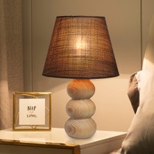 Kahve Ahşap Abajur Desenli Modern Şık Yatak Odası Salon Masa Lambası