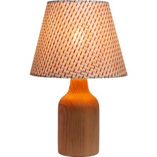 EFLIGHTDESIGN Kiremit Ahşap Abajur Hasır Desenli Modern Şık Yatak Odası Salon Masa Lambası