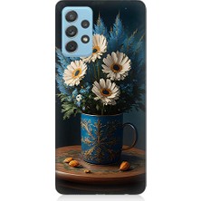 Teknomeg Samsung Galaxy A72 Uyumlu Mavi Çiçek  Desenli Silikon Kılıf
