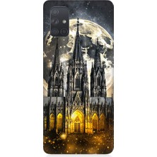 Teknomeg Samsung Galaxy A71 Uyumlu Ay ve Katedral  Desenli Silikon Kılıf