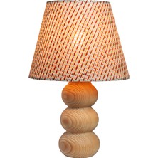 EFLIGHTDESIGN Kiremit Ahşap Abajur Hasır Desenli Modern Şık Yatak Odası Salon Masa Lambası