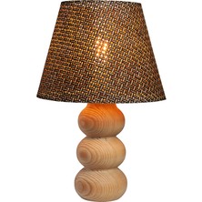 EFLIGHTDESIGN Kahve Ahşap Abajur Hasır Desenli Modern Şık Yatak Odası Salon Masa Lambası