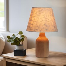 EFLIGHTDESIGN Krem Ahşap Abajur Desenli Modern Şık Yatak Odası Salon Masa Lambası