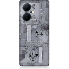 Teknomeg Vivo V29 Lite Uyumlu Kedi Kolajı  Desenli Silikon Kılıf