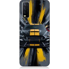 Teknomeg Vivo Y20S Uyumlu Sarı Spor Araba  Desenli Silikon Kılıf