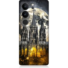 Teknomeg Vivo V29 5g Uyumlu Ay ve Katedral  Desenli Silikon Kılıf