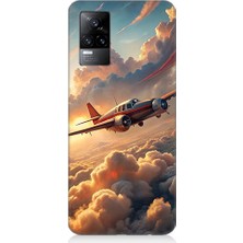 Teknomeg Vivo V21E Uyumlu Bulutlarda Uçak  Desenli Silikon Kılıf