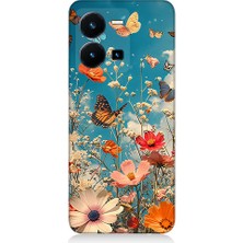 Teknomeg Vivo Y22S Uyumlu Çiçekli Kelebekler  Desenli Silikon Kılıf