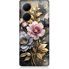 Teknomeg Vivo V29 Lite Uyumlu Altın Çiçekler  Desenli Silikon Kılıf