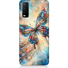 Teknomeg Vivo Y20 Uyumlu Renkli Kelebek  Desenli Silikon Kılıf