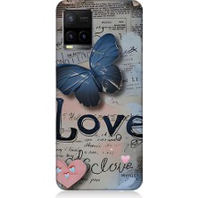 Teknomeg Vivo Y21S Uyumlu Mavi Kelebek  Desenli Silikon Kılıf