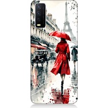 Teknomeg Vivo Y20 Uyumlu Kırmızı Şemsiye  Desenli Silikon Kılıf