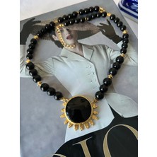 Lune Dor Accessories Doğal Taş Gold Detaylı Çelik Üzeri Altın Kaplama Özel Tasarım Kolye