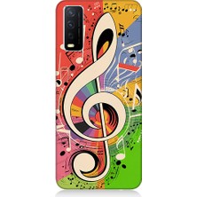 Teknomeg Vivo Y20 Uyumlu Renkli Nota  Desenli Silikon Kılıf