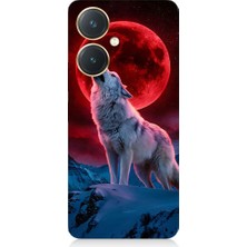 Teknomeg Vivo Y27 Uyumlu Kırmızı Ay Kurt  Desenli Silikon Kılıf
