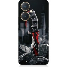 Teknomeg Vivo Y27 Uyumlu Kırmızı Bıçak  Desenli Silikon Kılıf