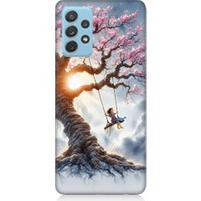 Teknomeg Samsung Galaxy A72 Uyumlu Pembe Ağaç  Desenli Silikon Kılıf