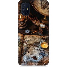 Teknomeg Samsung Galaxy M31S Uyumlu Harita ve Pusula  Desenli Silikon Kılıf