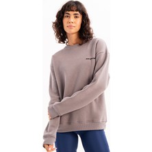 Justever Bisiklet Yaka Nakışlı Şardonlu Içi Polarlı Gri Kadın Sweatshirt - Rigil