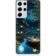 Teknomeg Samsung Galaxy S21 Ultra Uyumlu Ay Işığında Göl  Desenli Silikon Kılıf