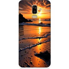 Teknomeg Samsung Galaxy J8 Uyumlu Günbatımı Sahili  Desenli Silikon Kılıf
