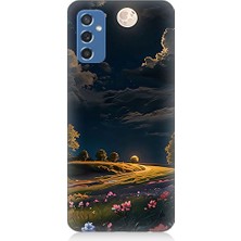 Teknomeg Samsung Galaxy M52 Uyumlu Ay ve Çiçekler  Desenli Silikon Kılıf