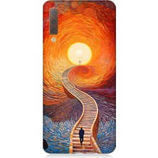 Teknomeg Samsung Galaxy A7 2018 Uyumlu Işıklı Yol  Desenli Silikon Kılıf