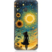 Teknomeg Samsung Galaxy M20 Uyumlu Güneş ve Ayçiçeği  Desenli Silikon Kılıf
