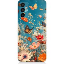 Teknomeg Samsung Galaxy M13 Uyumlu Çiçekli Kelebekler  Desenli Silikon Kılıf