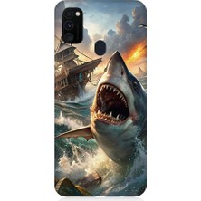 Teknomeg Samsung Galaxy M30S Uyumlu Köpekbalığı Saldırısı  Desenli Silikon Kılıf