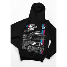 Swozz Bmw E30 Ön ve Sırt Baskılı Siyah 3 Ip Kalın Kumaş  Sweatshirt Hoodie