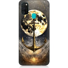 Teknomeg Samsung Galaxy M21 Uyumlu Ay ve Çapa  Desenli Silikon Kılıf