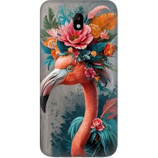 Teknomeg Samsung Galaxy J3 Pro Uyumlu Çiçekli Flamingo  Desenli Silikon Kılıf
