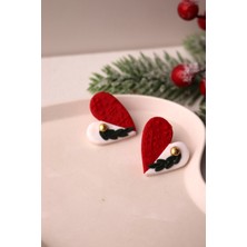 Gizy Store Polimer Kil Kırmızı Beyaz Kar Tanesi Dokulu Kokina  Detaylı Kalp Küpe Yeni Yıl Noel Hediyesi Sevgililer Günü Kadın Küpe