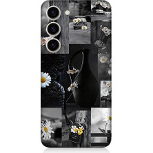 Teknomeg Samsung Galaxy S23 Uyumlu Siyah Beyaz Çiçekler  Desenli Silikon Kılıf